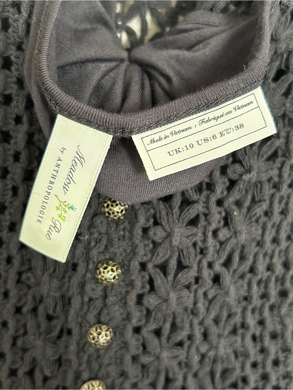 Anthropologie crochet lace evelyn meadow rue Black Midi Dress - Picture 5 of 5